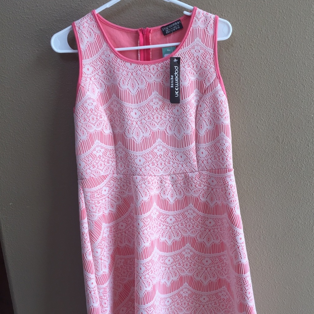 Dress, Coral with white lace overlay-PXL (14)-NWT